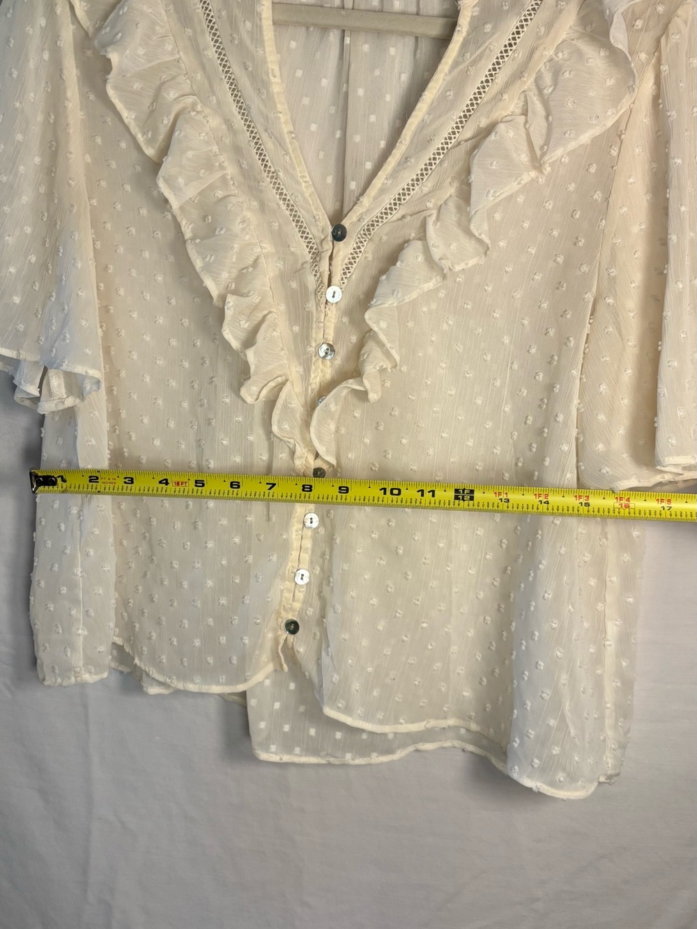 ZARA Ivory Dot Ruffle Button-Front Blouse - Picture 8 of 10